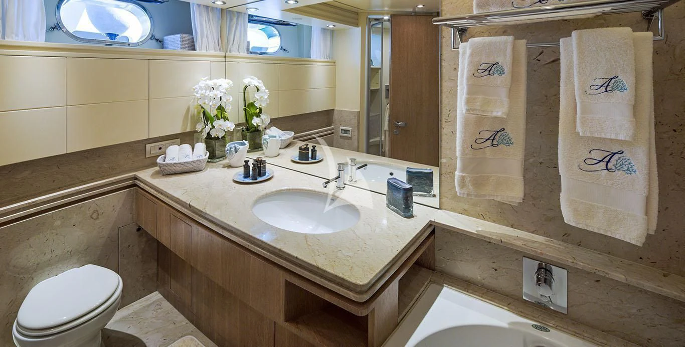a bathroom with a sink and toilet aboard AMAYA Yacht for Sale