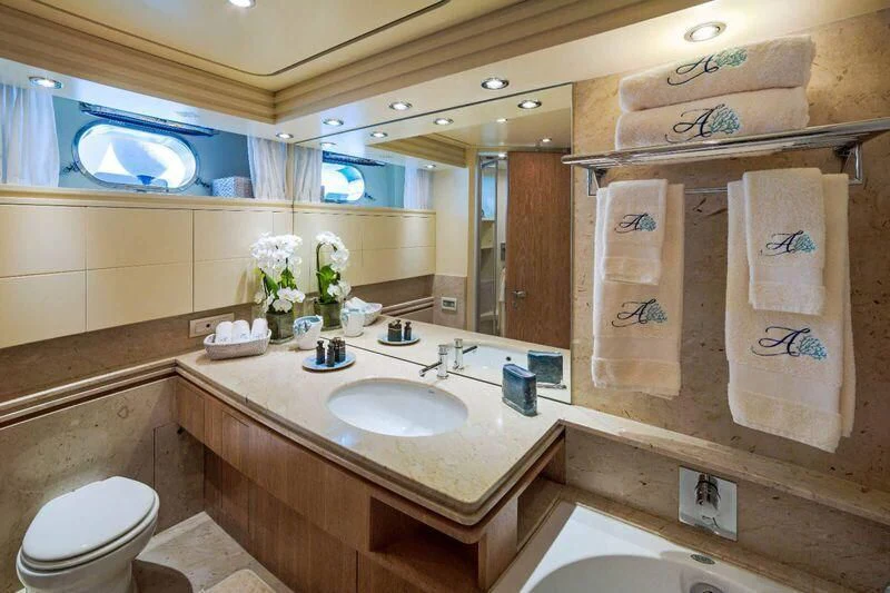 a bathroom with a sink and toilet aboard AMAYA Yacht for Sale