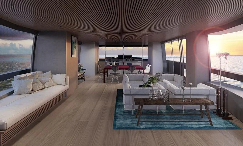 a room with a bed and a table aboard PANAME Yacht for Sale