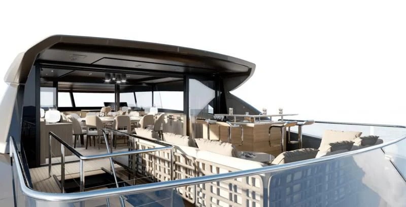 a large boat with a deck aboard PANAME Yacht for Sale