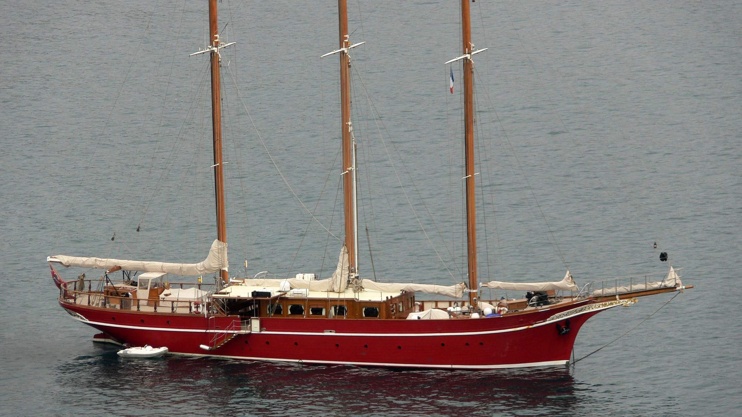 a red and white boat on the water aboard FRANCESCO PETRARCA Yacht for Sale