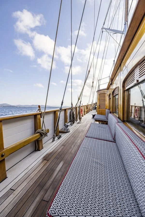 a wooden walkway on a boat aboard FRANCESCO PETRARCA Yacht for Sale