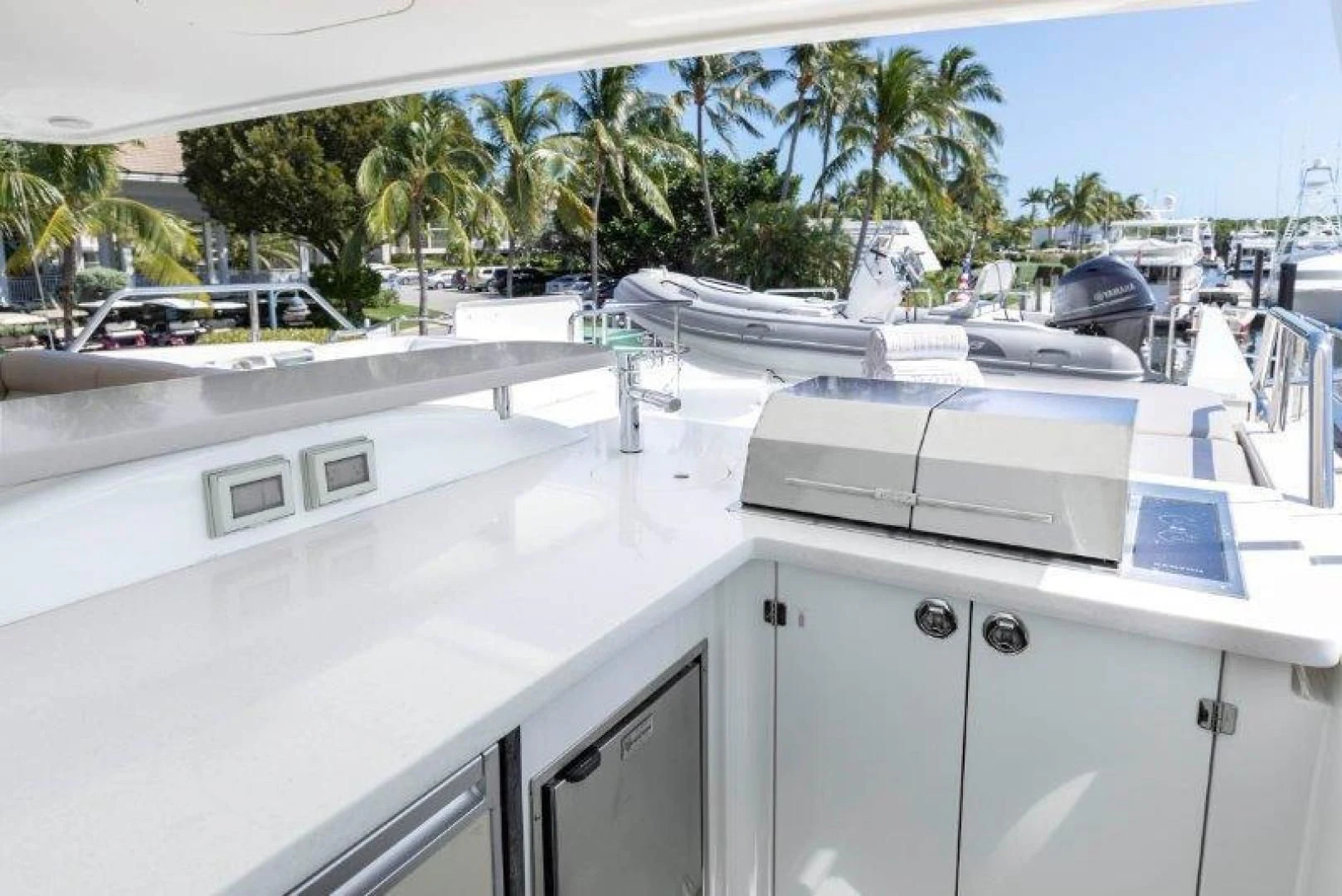 a white car on a road aboard CHERRY BOMB Yacht for Sale
