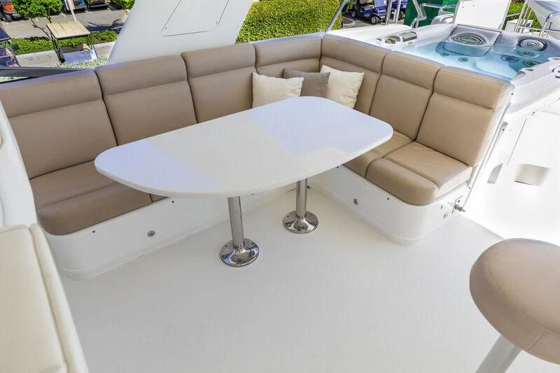 a white table on a white surface aboard CHERRY BOMB Yacht for Sale