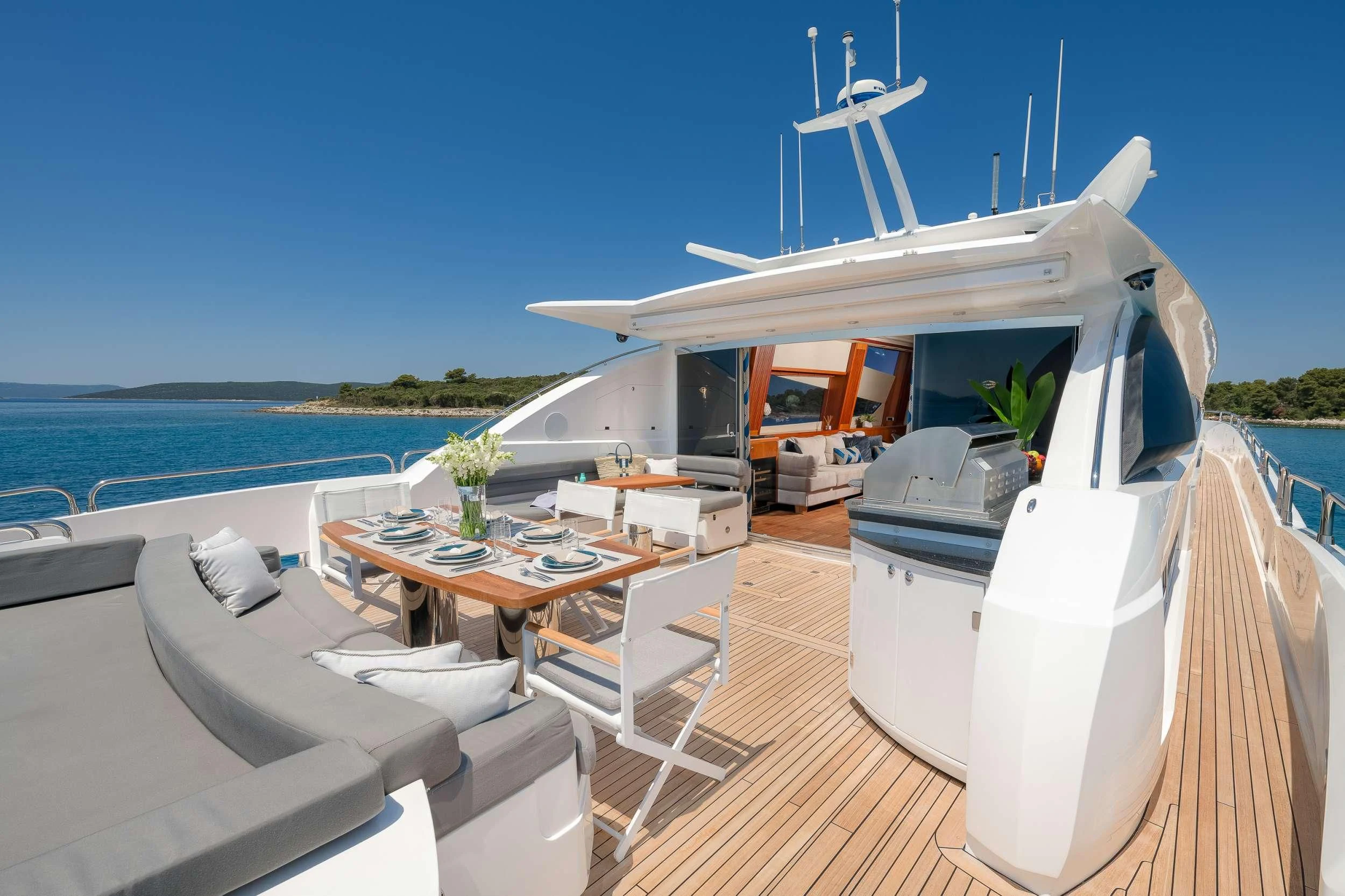 a boat on a deck aboard QUANTUM Yacht for Sale