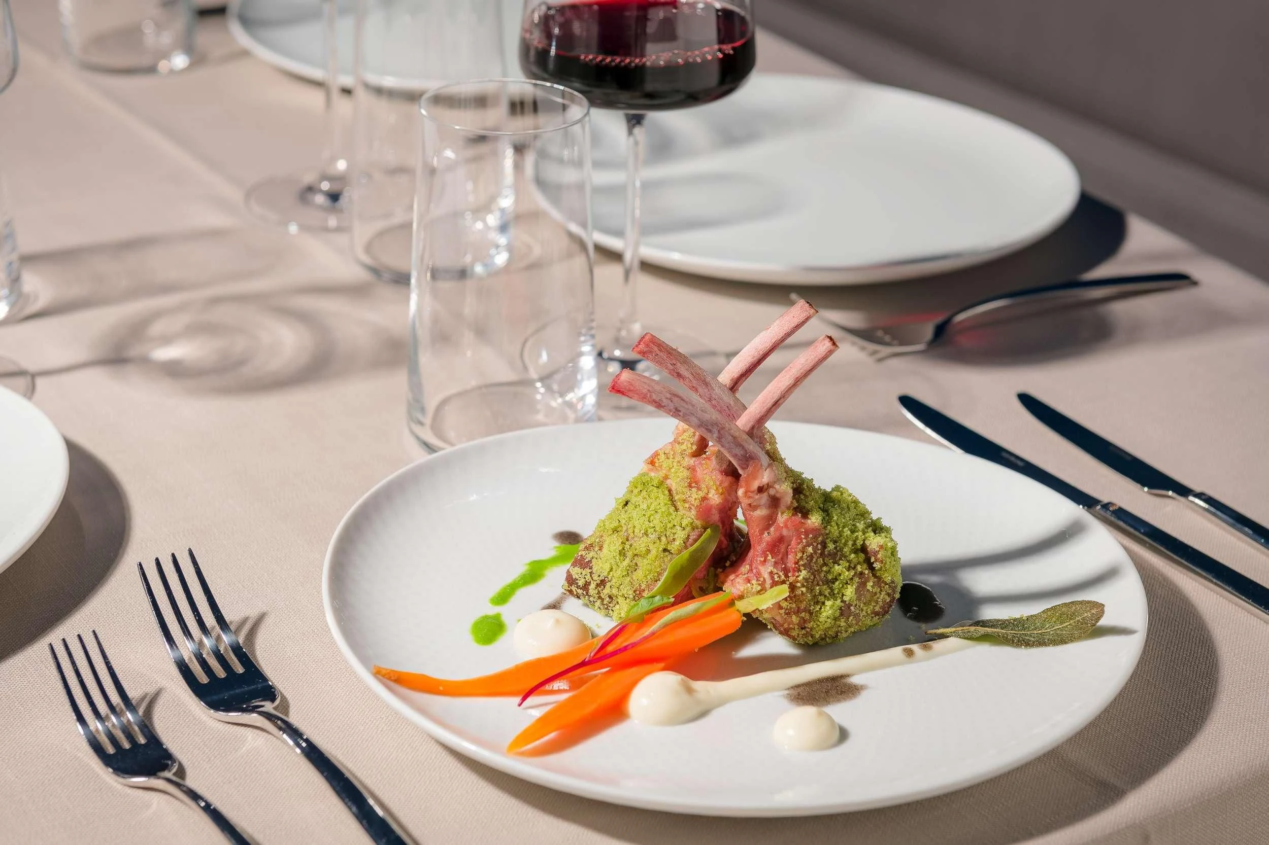 a plate of food aboard QUANTUM Yacht for Sale
