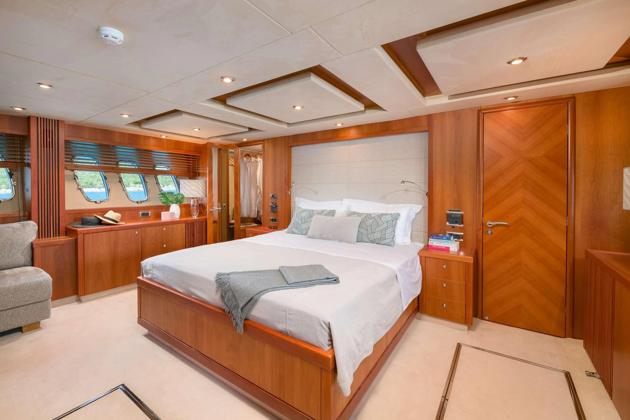 a bed in a room aboard QUANTUM Yacht for Sale
