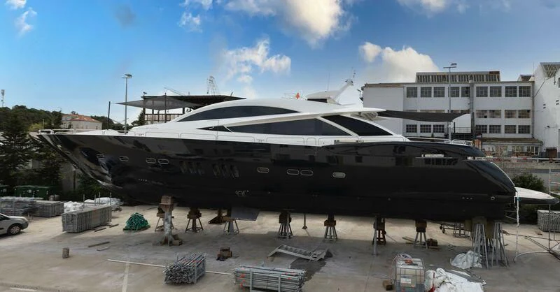 a large black and white building aboard QUANTUM Yacht for Sale