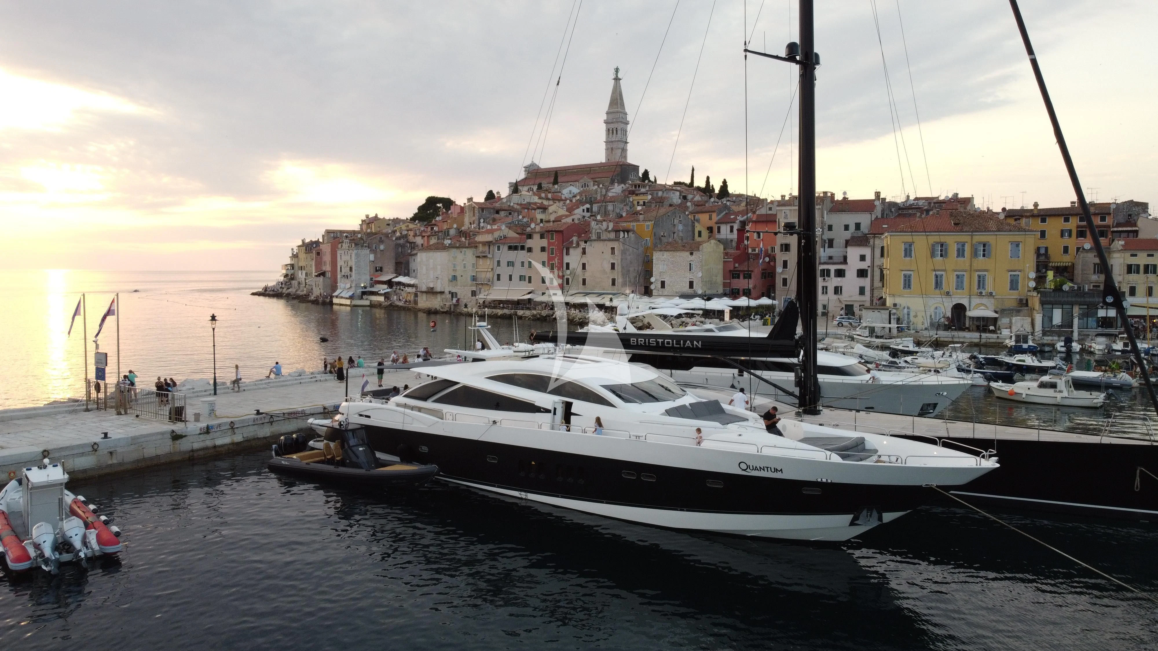 boats in a harbor aboard QUANTUM Yacht for Sale