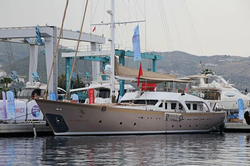 a group of boats in a harbor aboard MERMAID Yacht for Sale