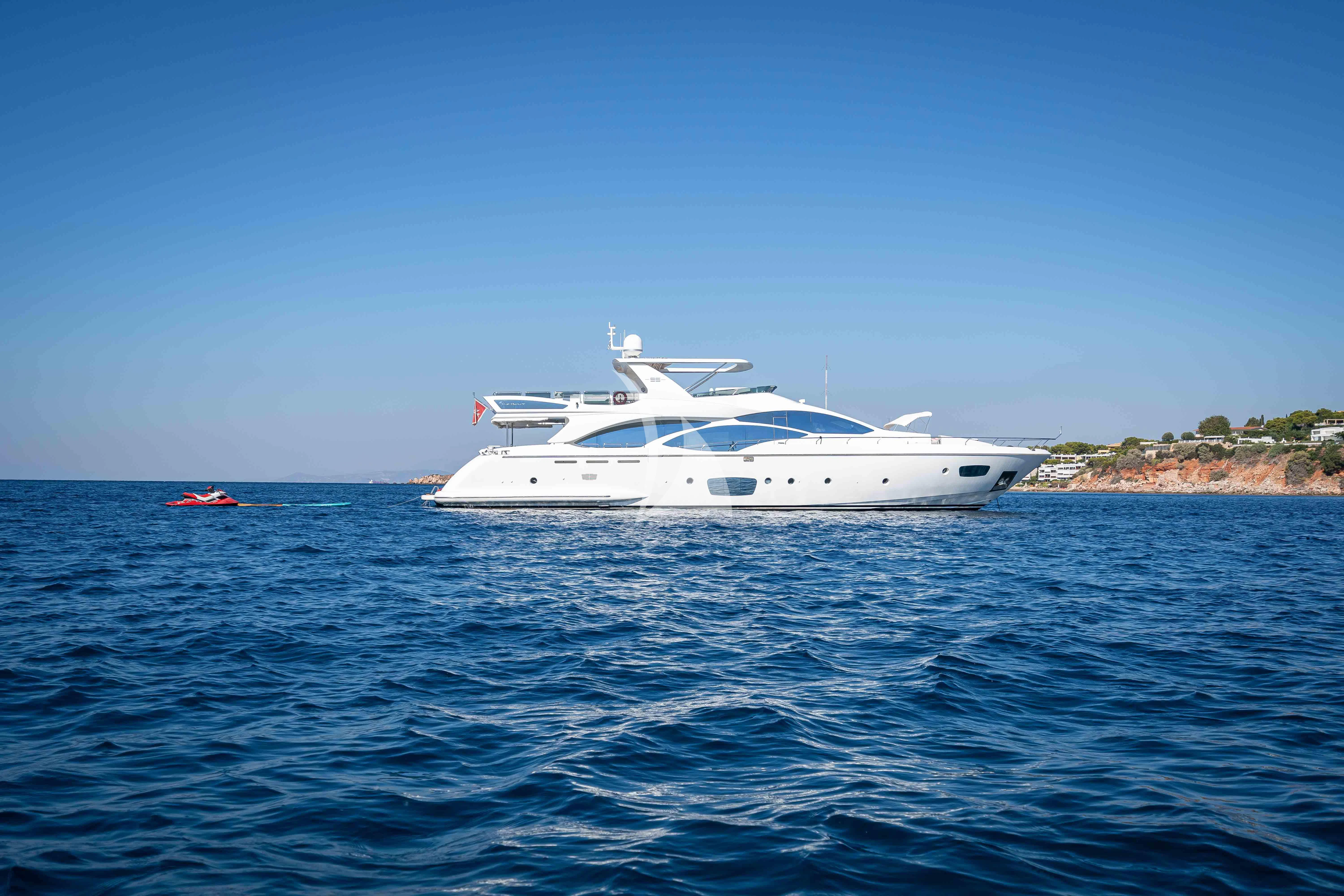 a white yacht in the water aboard KOUKLES Yacht for Sale