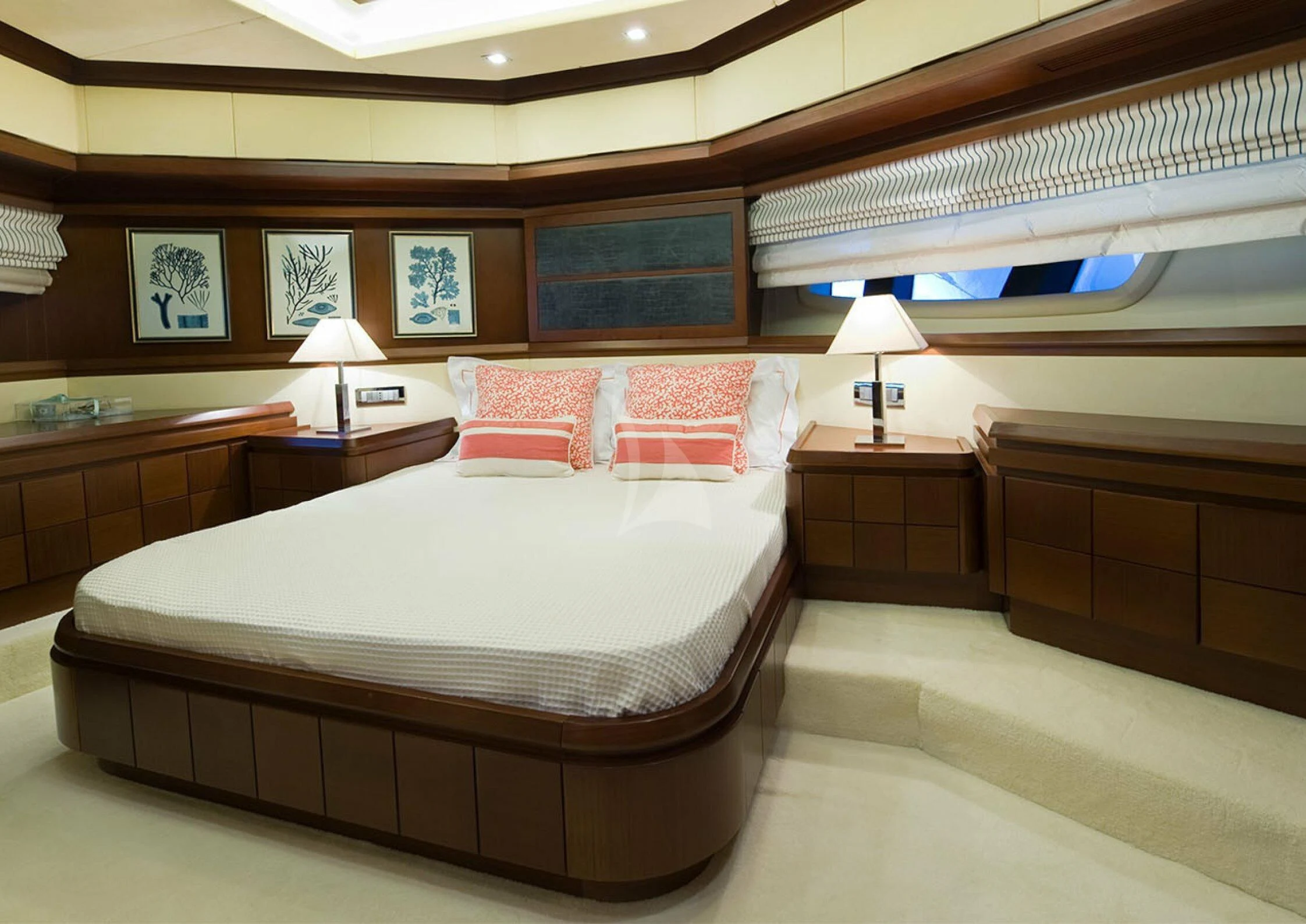 a room with a bed and a desk aboard KOUKLES Yacht for Sale