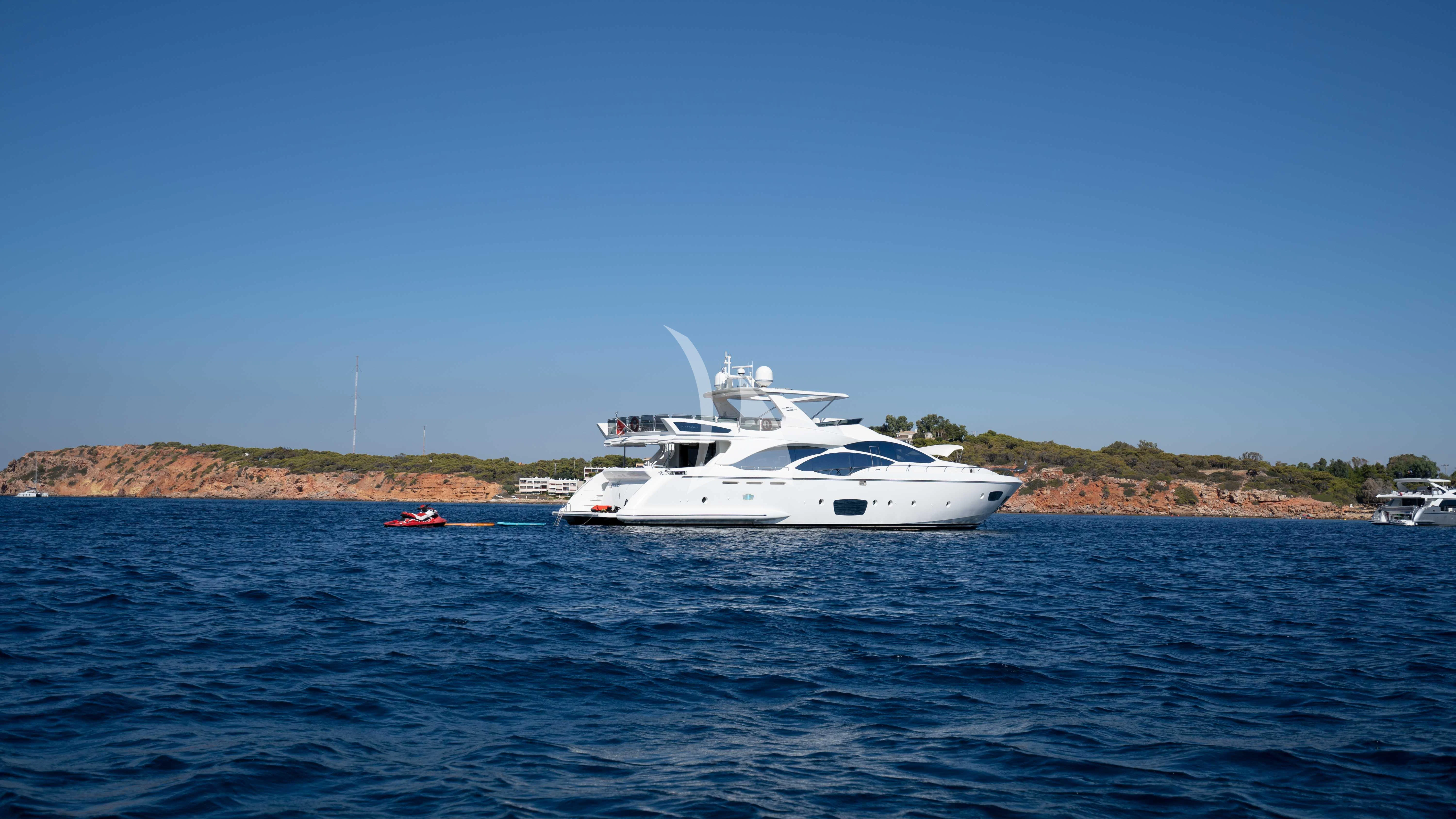 a white yacht in the water aboard KOUKLES Yacht for Sale