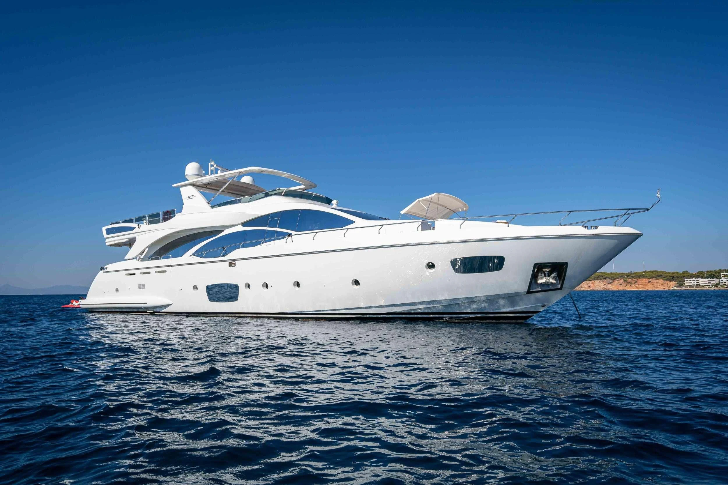 a white yacht on the water aboard KOUKLES Yacht for Sale