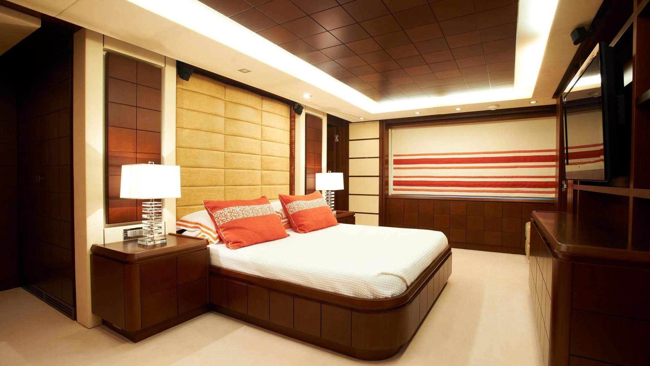 a large bedroom with a large bed aboard KOUKLES Yacht for Sale
