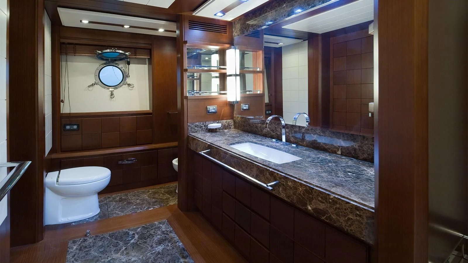 a bathroom with a large countertop aboard KOUKLES Yacht for Sale