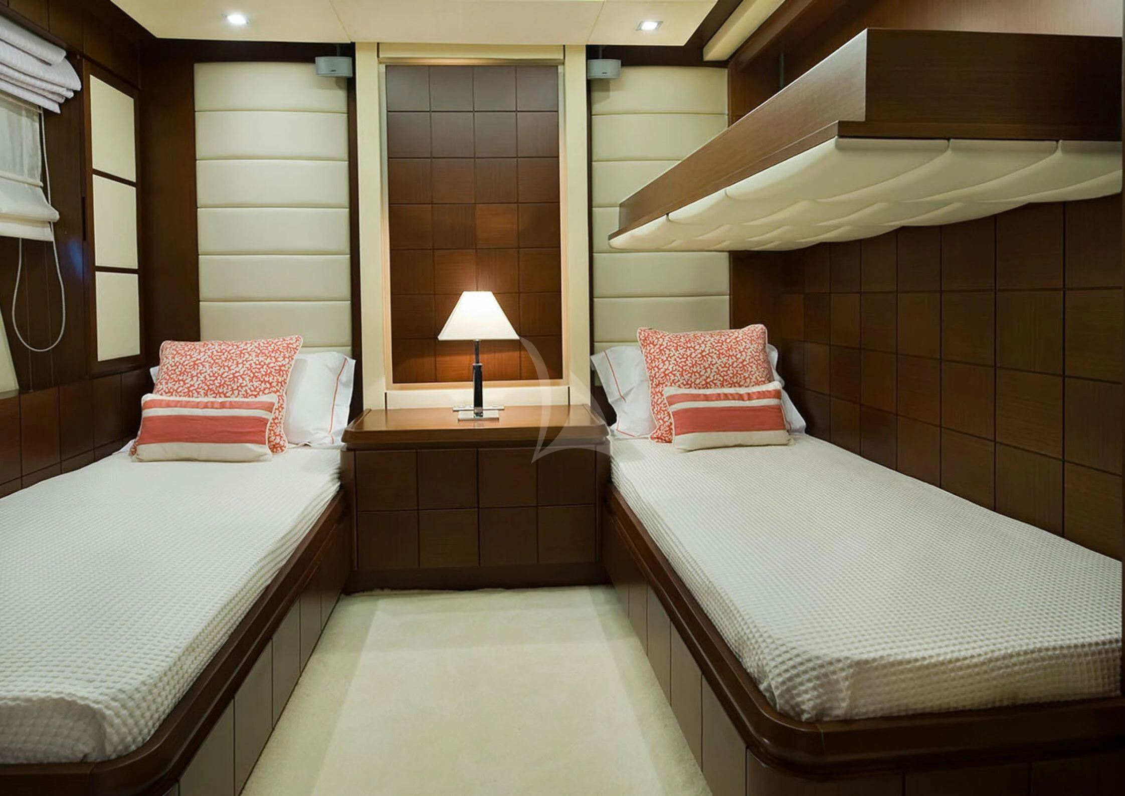 a room with two beds aboard KOUKLES Yacht for Sale