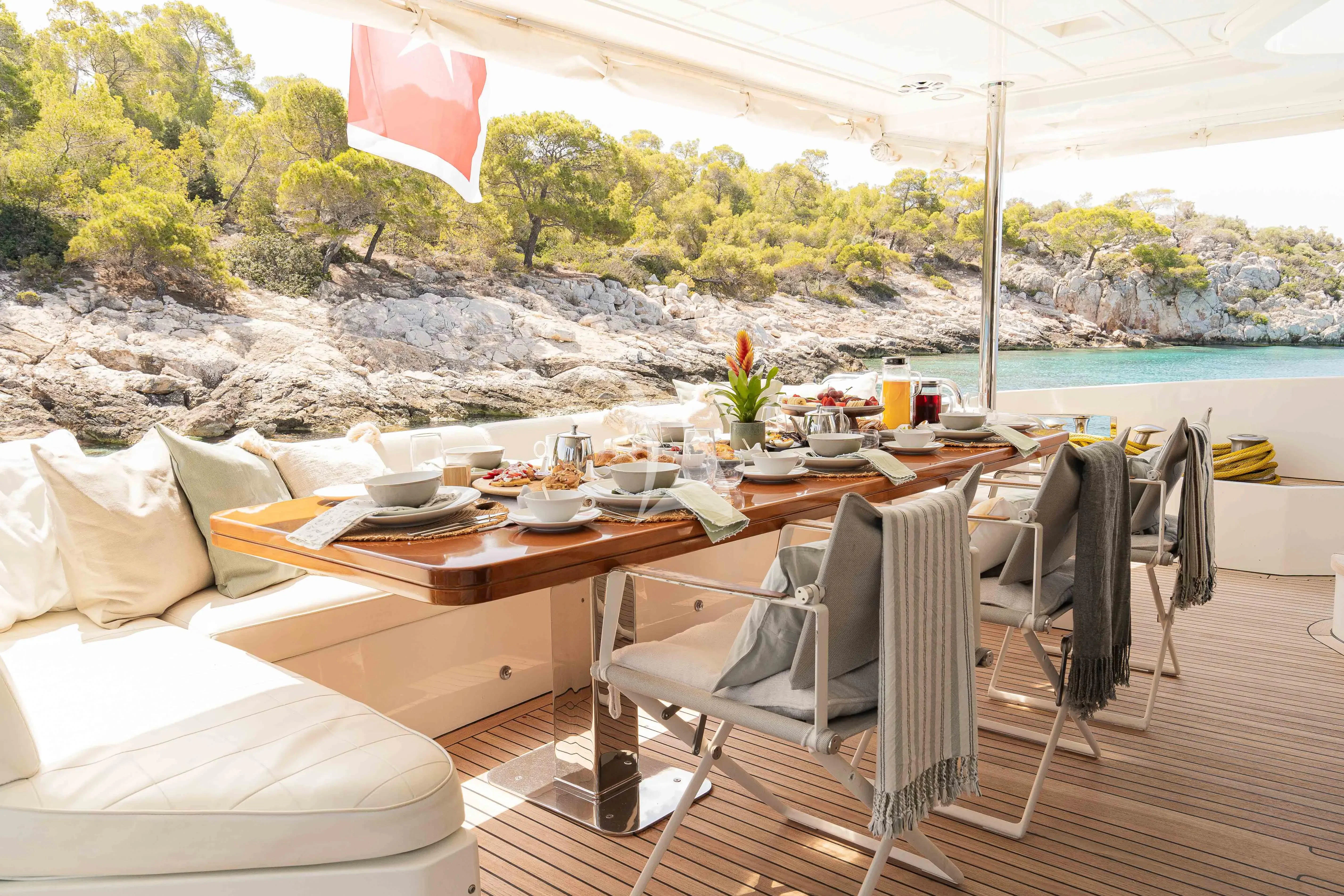 a table set for a meal aboard KOUKLES Yacht for Sale