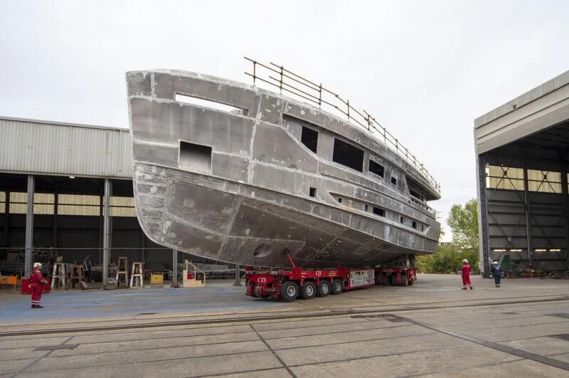 a large boat on a trailer aboard VITTORIA VELOCE 32 RPH #01 Yacht for Sale