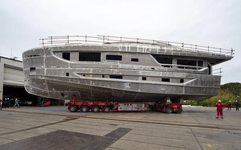 a large boat with a trailer aboard VITTORIA VELOCE 32 RPH #01 Yacht for Sale