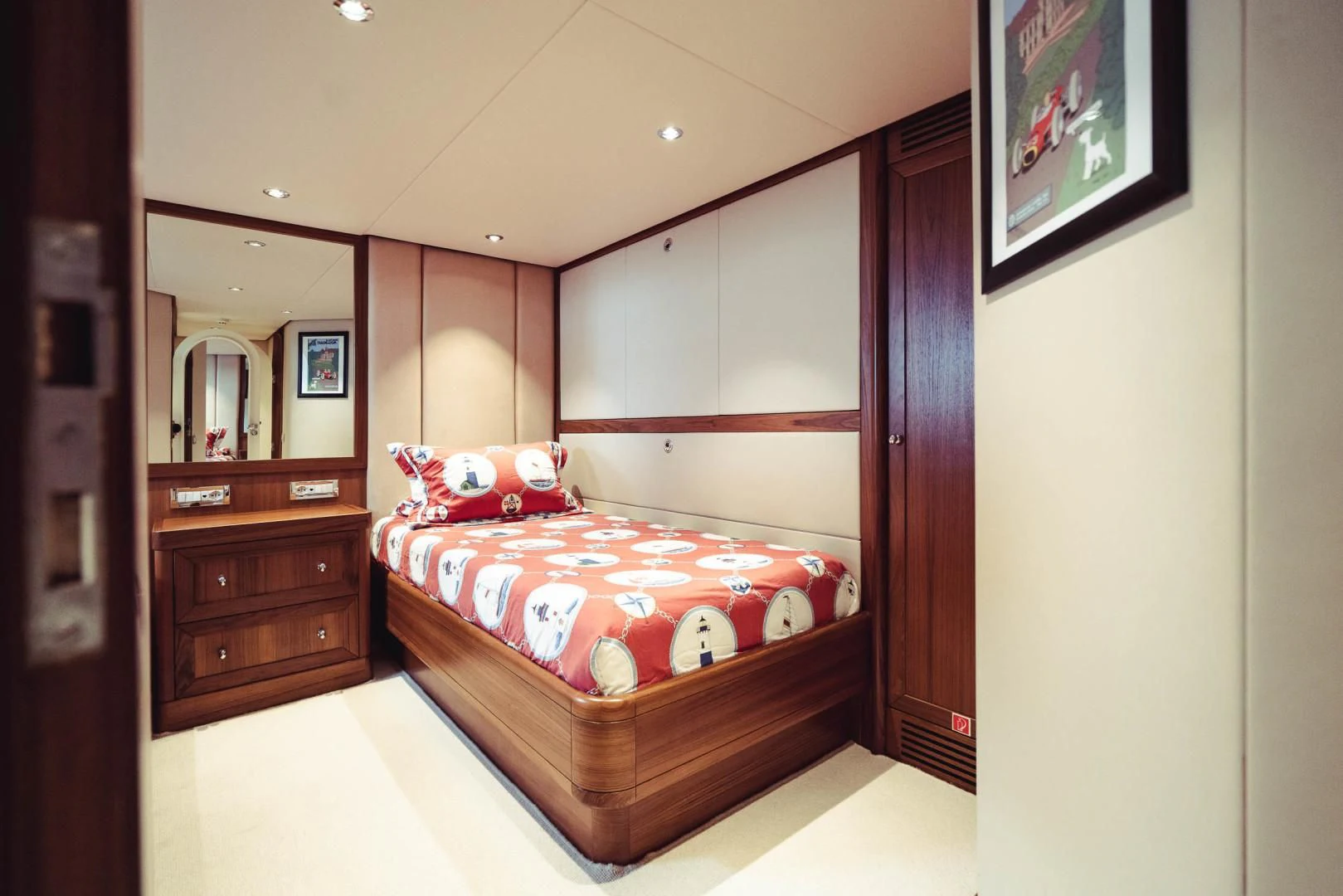 a bed in a room aboard WIZARD ONE Yacht for Sale