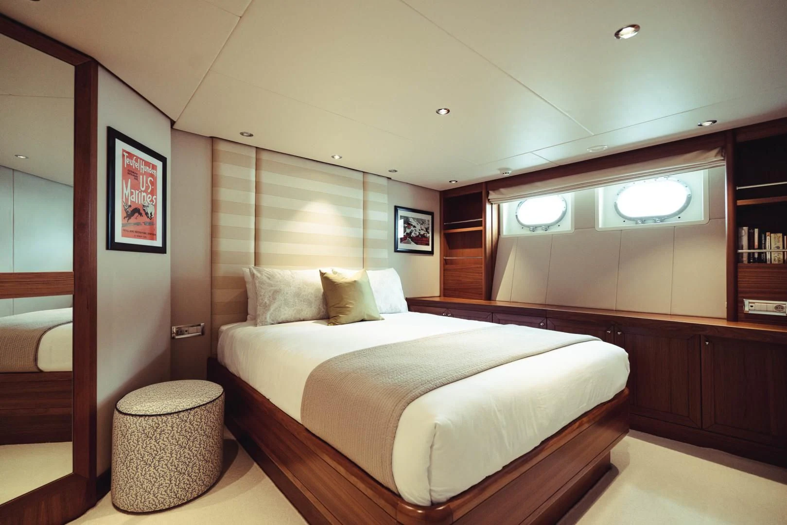 a bed in a room aboard WIZARD ONE Yacht for Sale