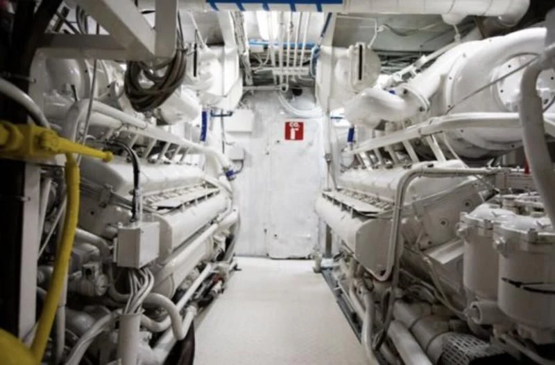 a large room with pipes and tubes aboard RA Yacht for Sale