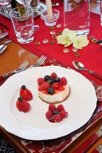 a plate of dessert aboard RA Yacht for Sale