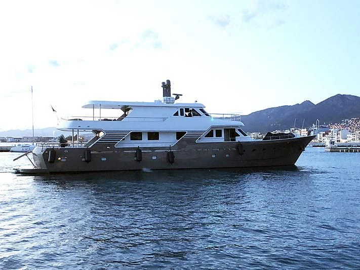 a large boat in the water aboard RA Yacht for Sale