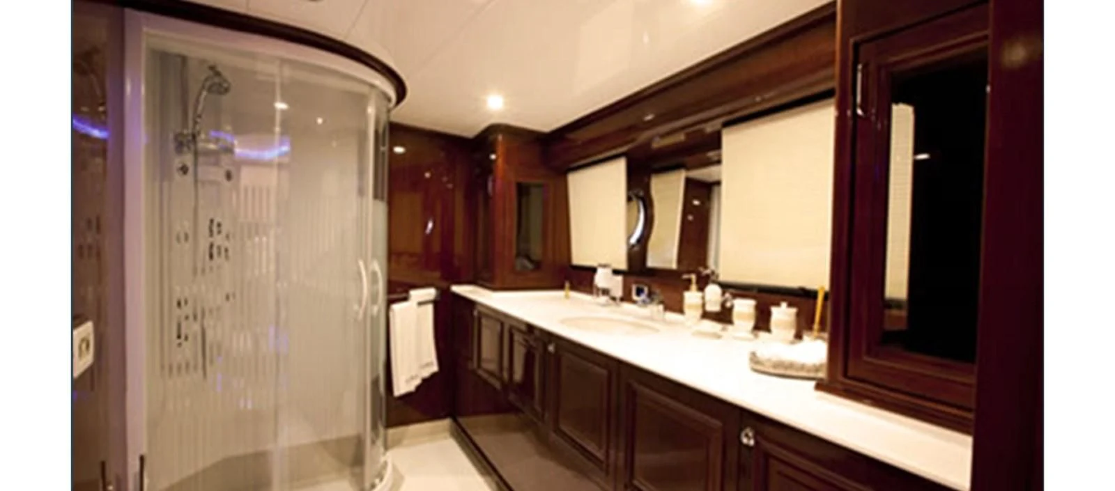 a bathroom with a large shower unit aboard PERFORMANCE FEE Yacht for Sale