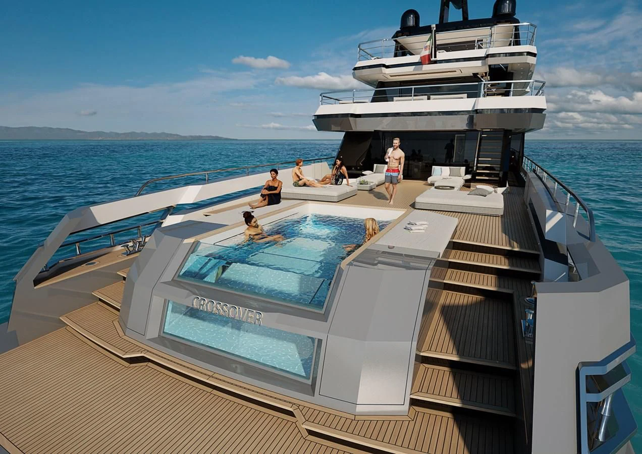 a group of people on a boat aboard CROSSOVER Yacht for Sale