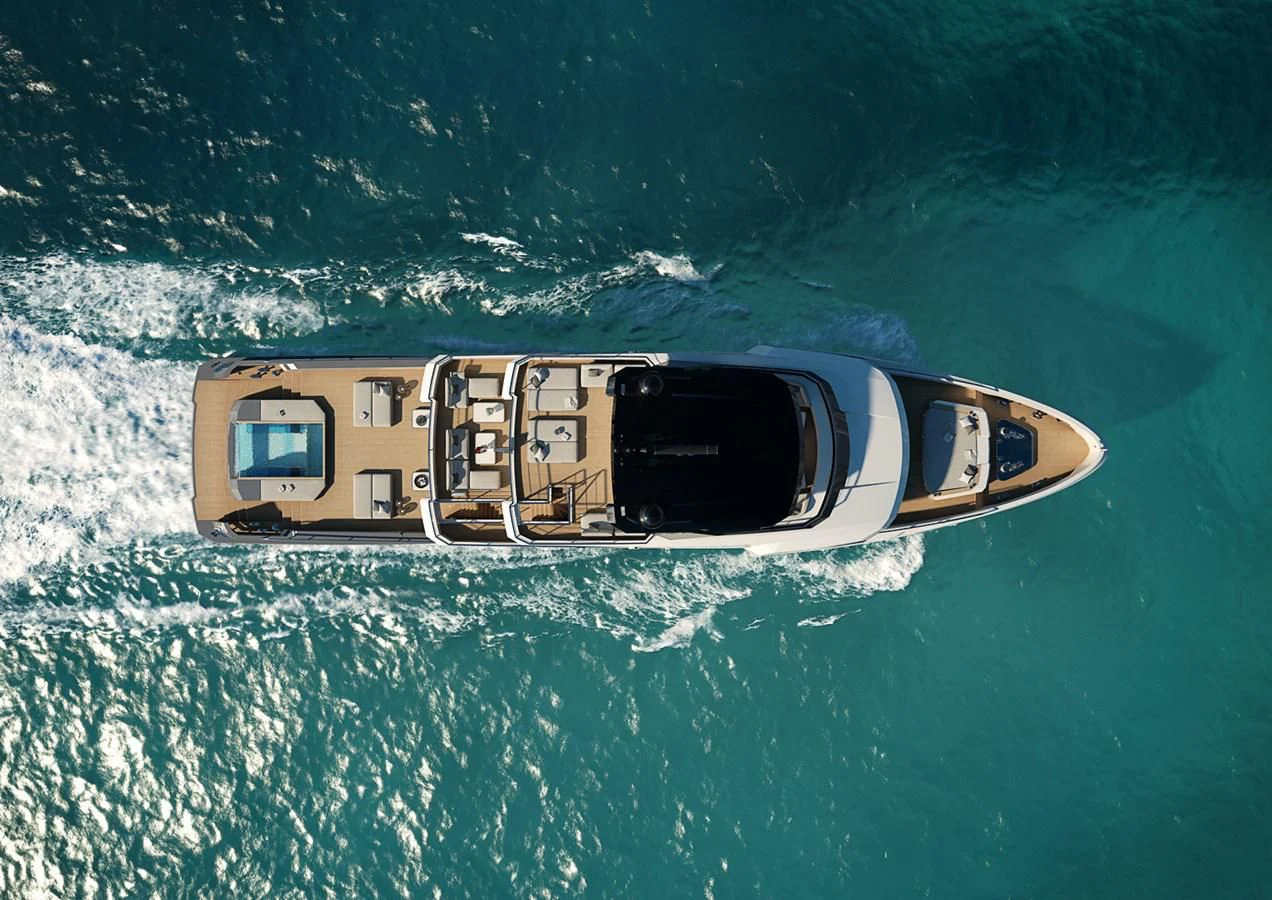 a high angle view of a boat aboard CROSSOVER Yacht for Sale