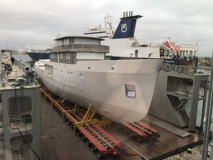 a large white ship aboard BLUE II Yacht for Charter