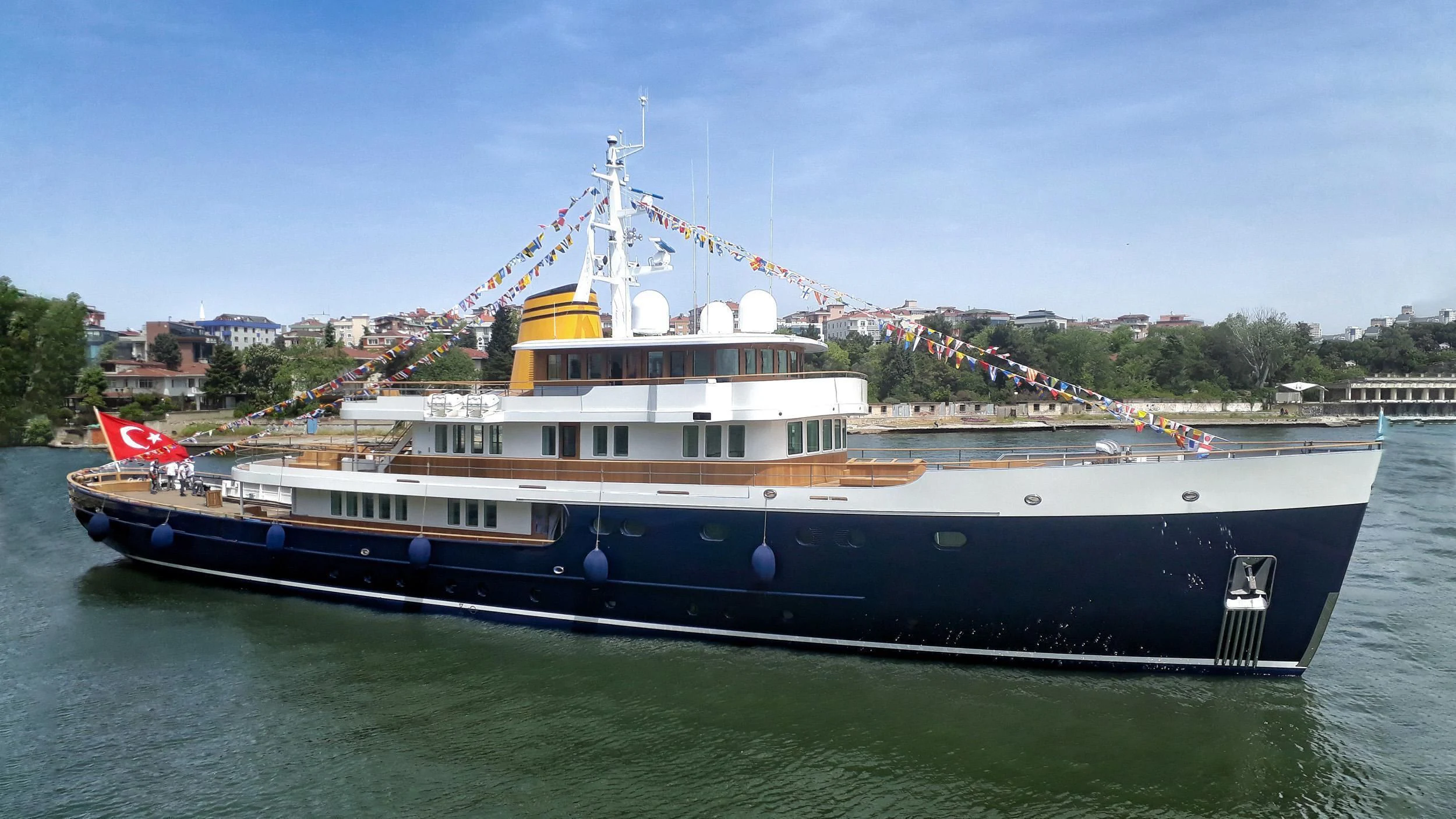 a large boat on the water aboard BLUE II Yacht for Charter