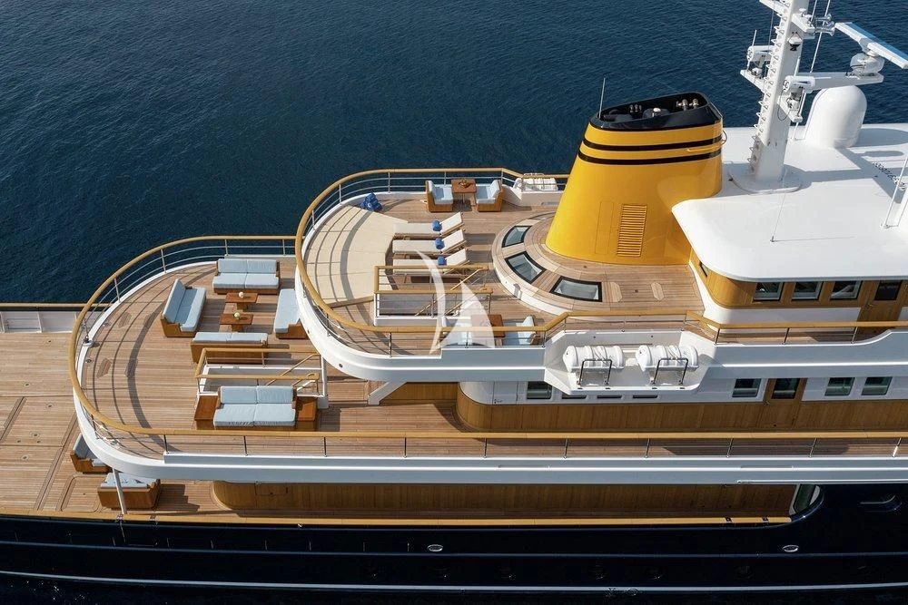 a large ship on a deck aboard BLUE II Yacht for Charter