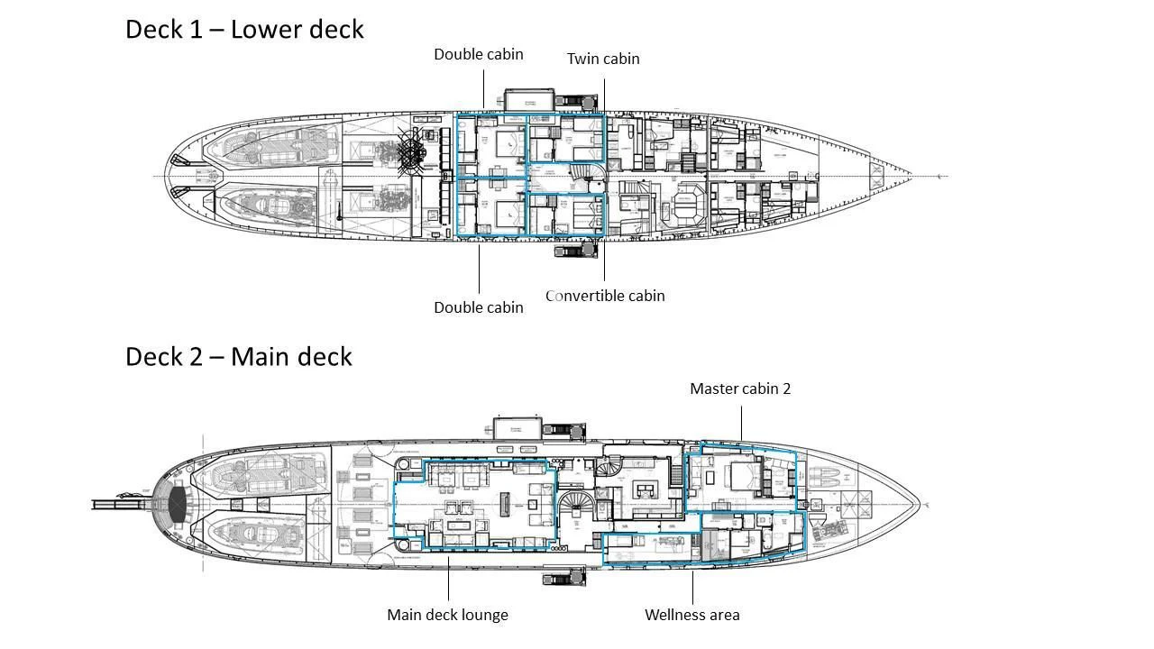 diagram, engineering drawing aboard BLUE II Yacht for Charter