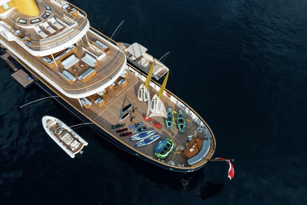 a high angle view of a ship aboard BLUE II Yacht for Charter
