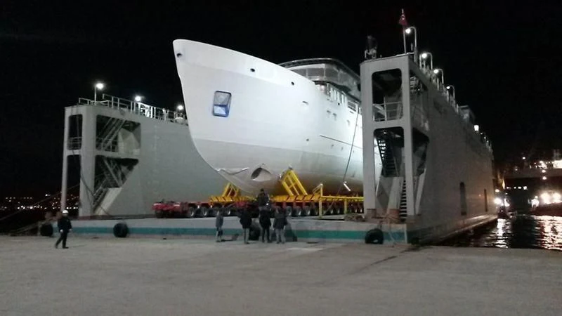 a group of people standing next to a large space ship aboard BLUE II Yacht for Charter