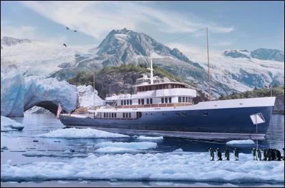 a large ship in the water aboard BLUE II Yacht for Charter