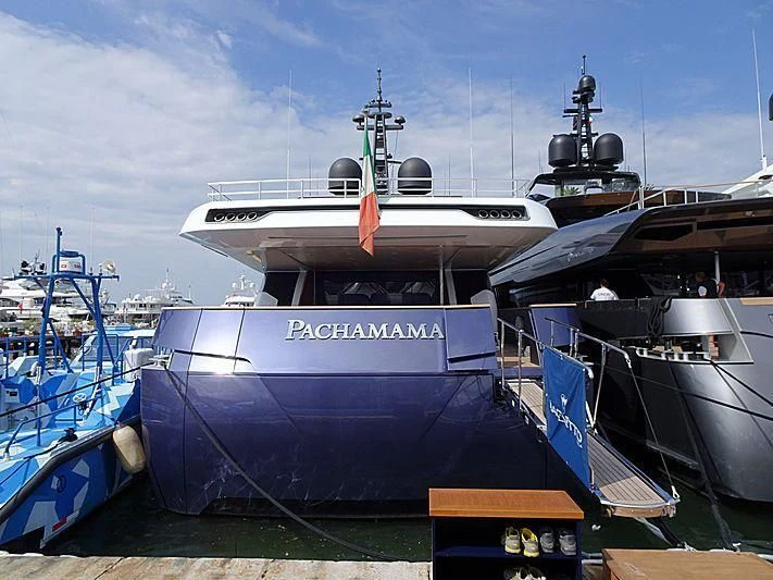 a large ship docked aboard PACHAMAMA Yacht for Sale