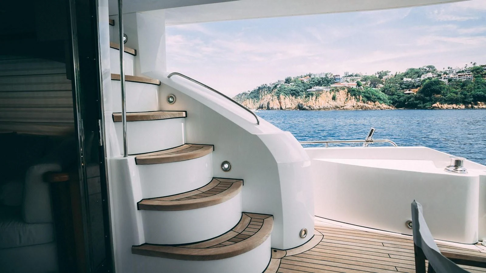 a boat on a deck aboard HAN SOLO Yacht for Sale