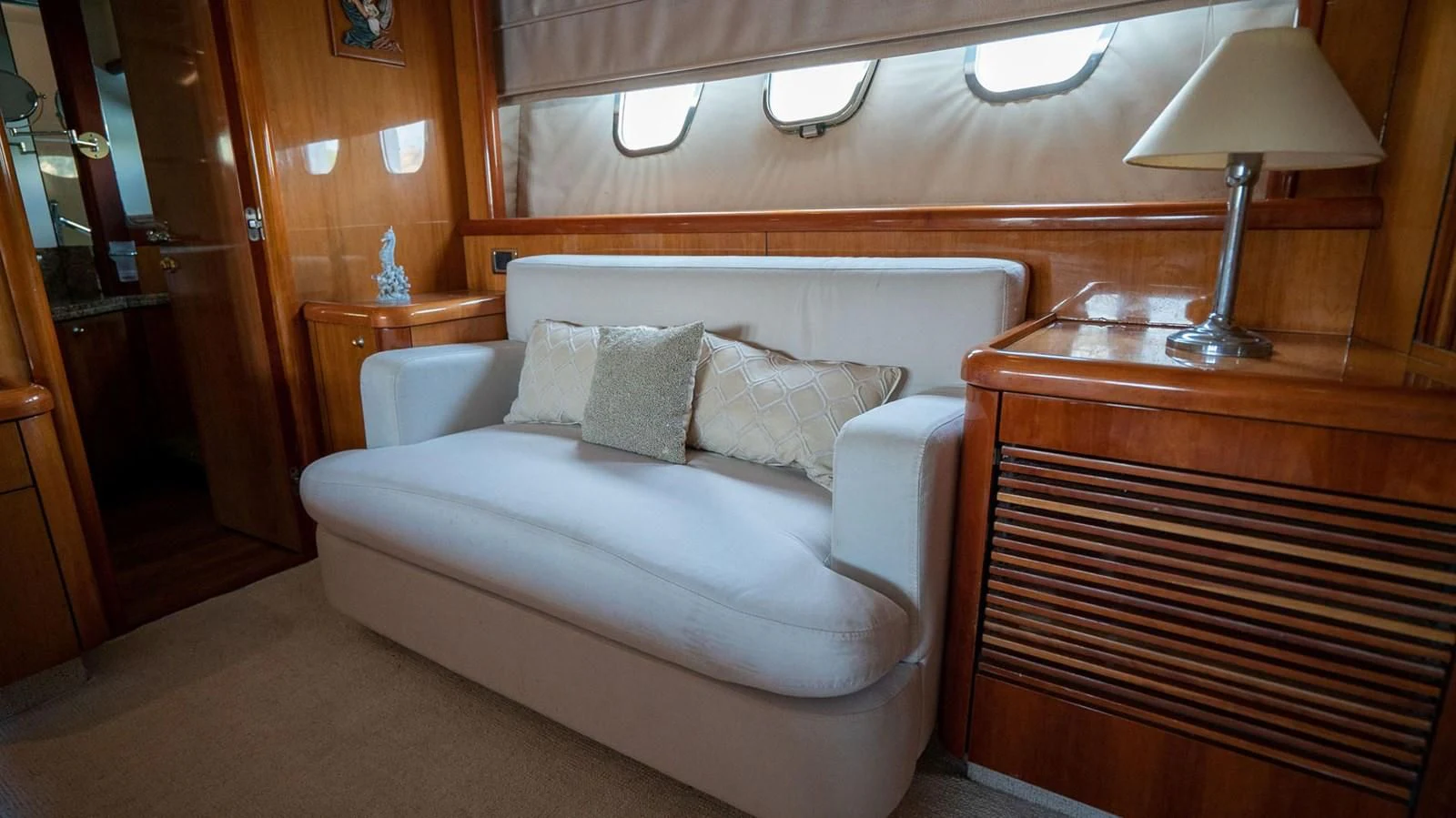a bed in a room aboard HAN SOLO Yacht for Sale