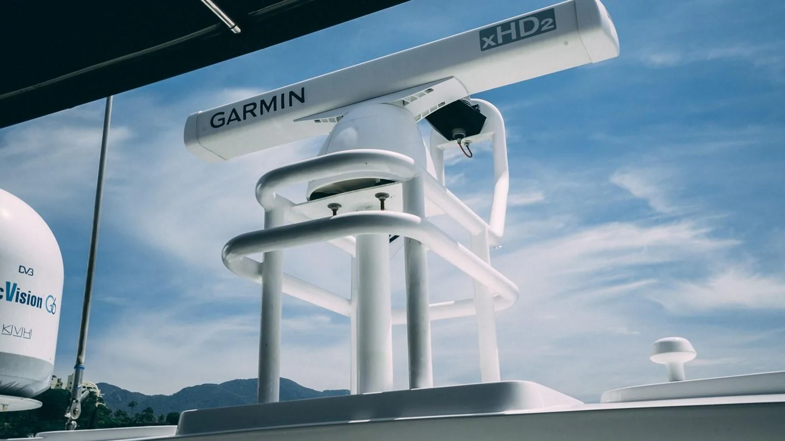 a white wind turbine aboard HAN SOLO Yacht for Sale