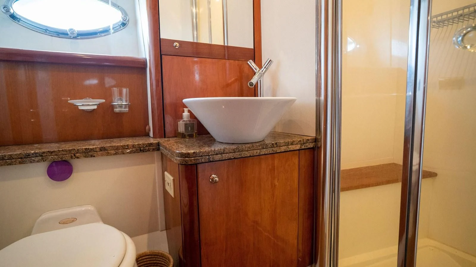 a bathroom with a sink and a toilet aboard HAN SOLO Yacht for Sale