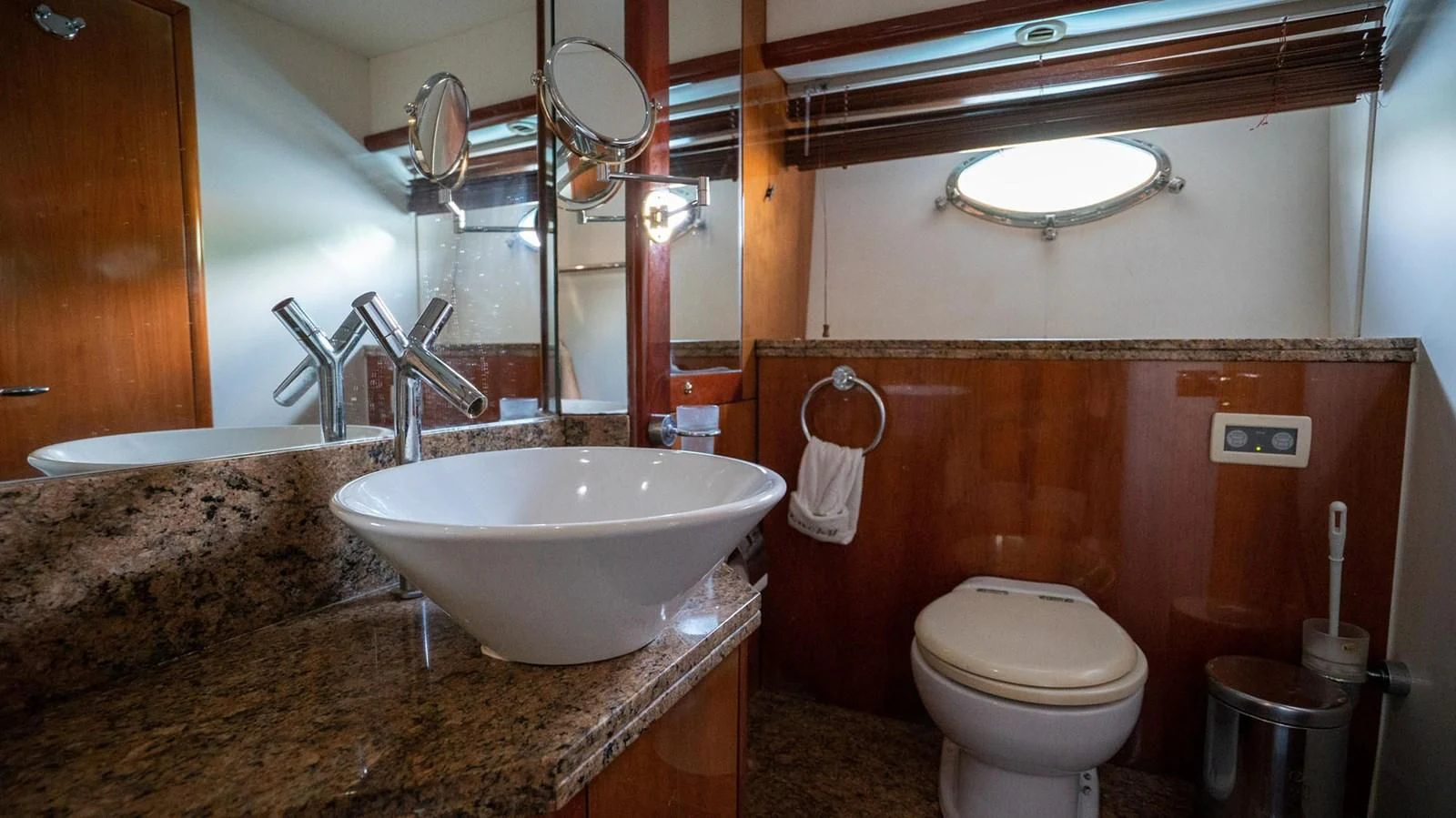 a bathroom with a marble countertop aboard HAN SOLO Yacht for Sale