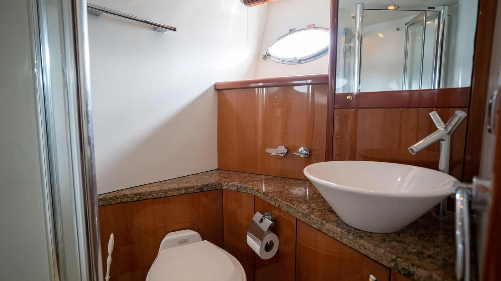 a bathroom with a sink and a toilet aboard HAN SOLO Yacht for Sale
