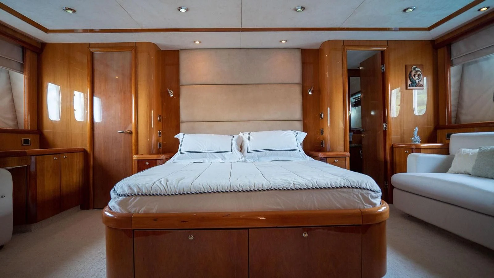 a bed in a room aboard HAN SOLO Yacht for Sale