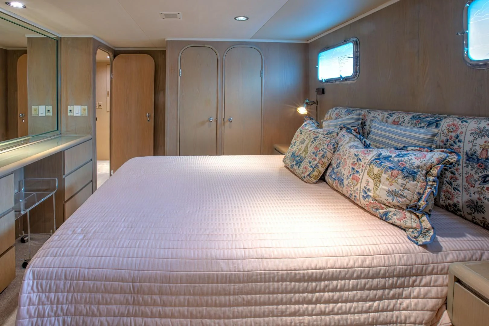 a bed in a room aboard ZANTINO III Yacht for Sale
