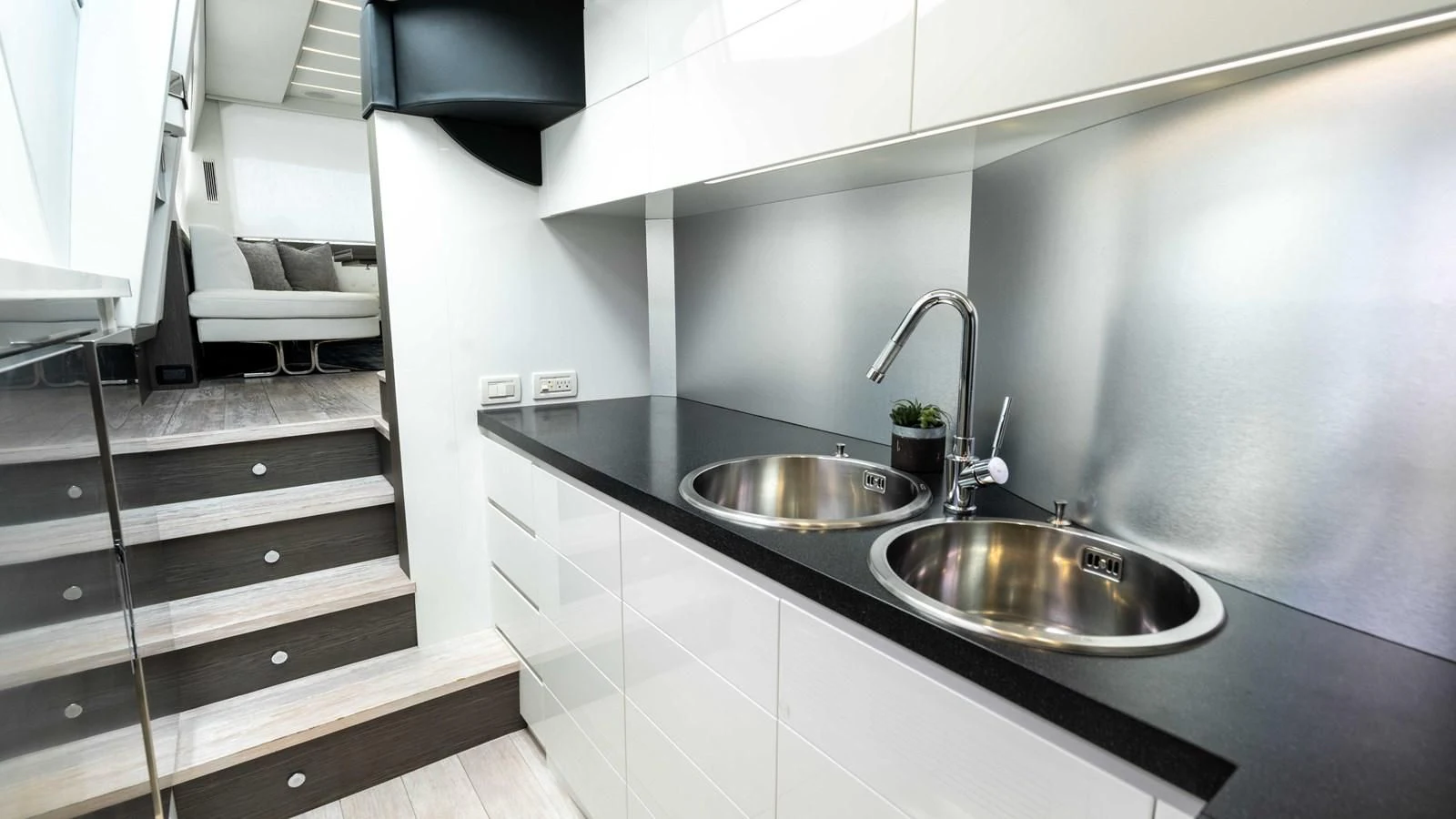 a modern looking kitchen aboard UPTOWN GIRL Yacht for Sale