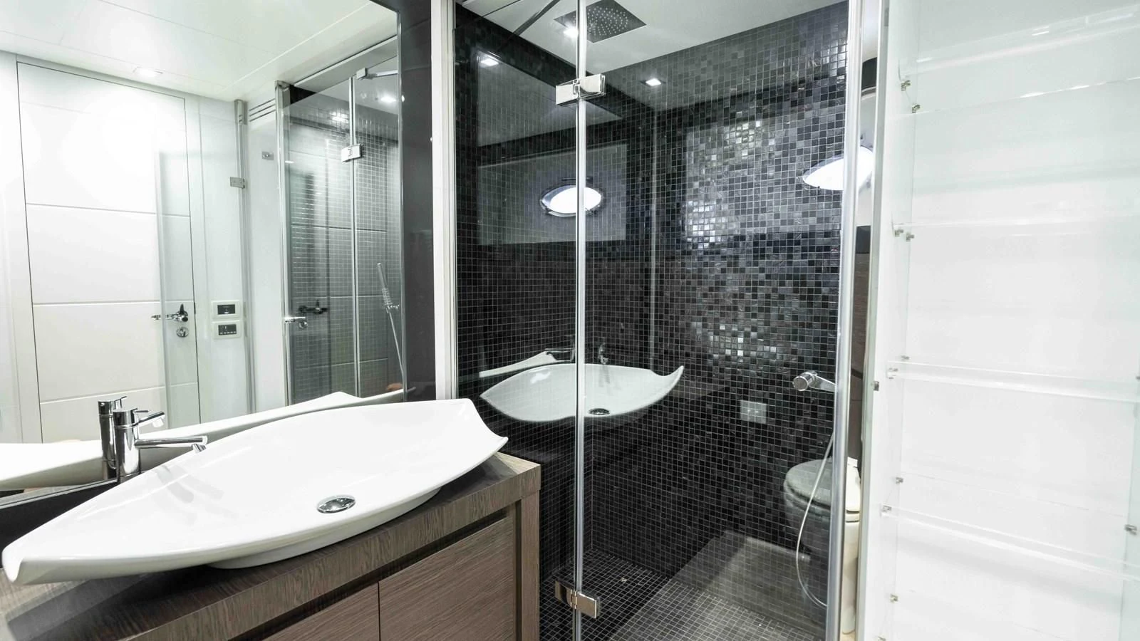 a bathroom with a tub sink and shower aboard UPTOWN GIRL Yacht for Sale